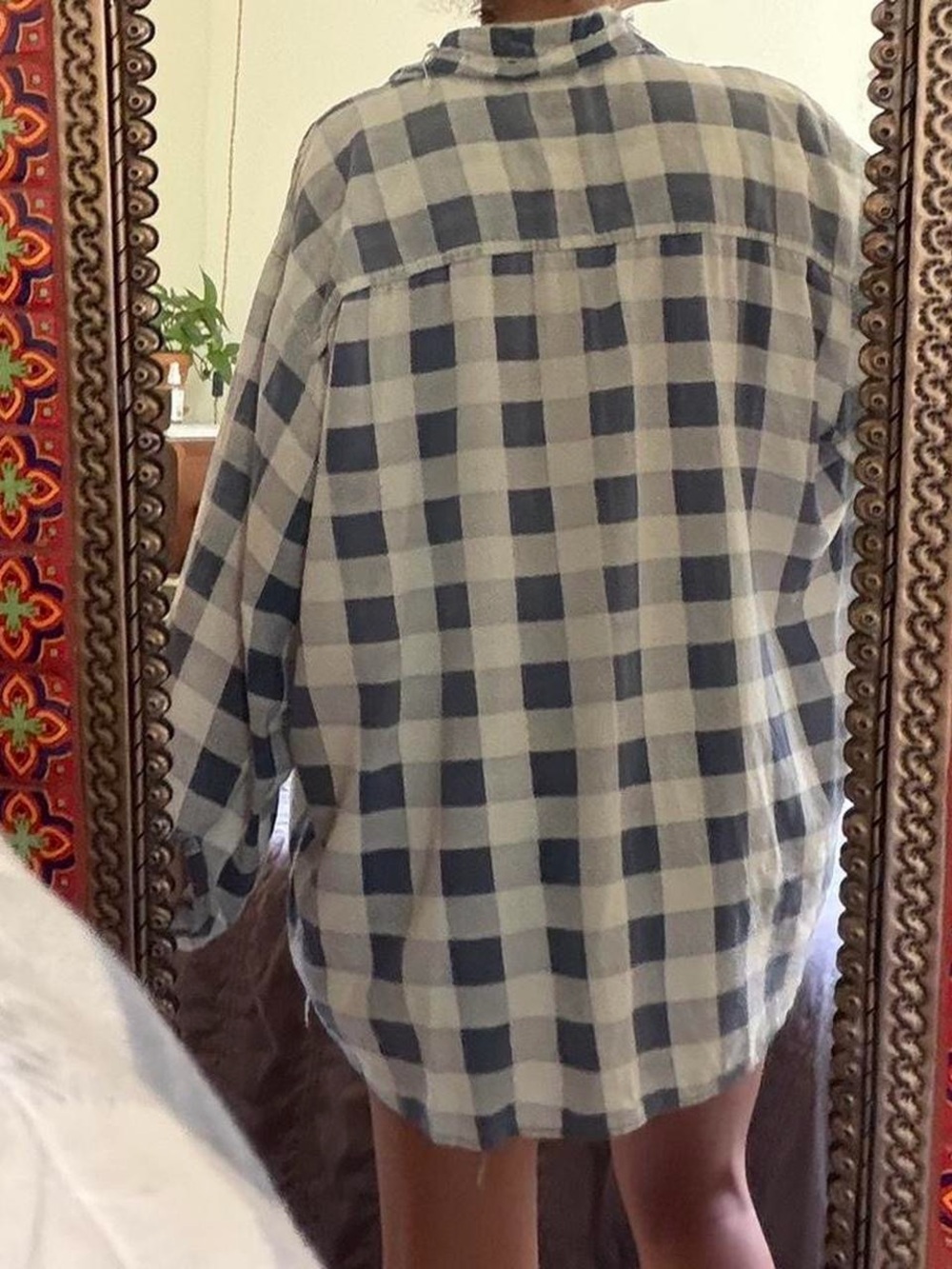 Distressed Blue and White Plaid Button-Up Shirt - Picture 3 of 3